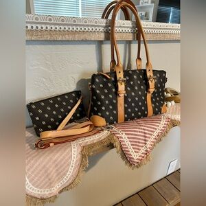 Y2K D&B Signature east/west Satchel black monogram canvas tan leather w/wristlet